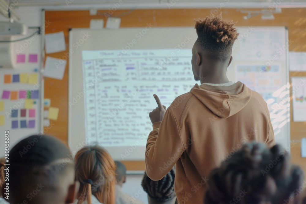Aufkleber a man presenting in front of a classroom. suitable for educational concepts