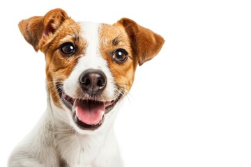 A lively brown and white dog showing its excitement. Ideal for pet-related designs