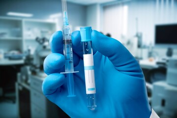 Vaccine in a vial in hands, treatment of infection