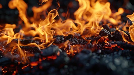 A detailed view of flames in a fire. Suitable for various projects