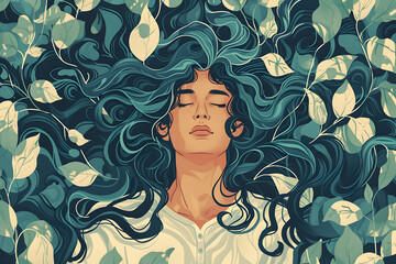Woman in Harmony with Nature Illustration