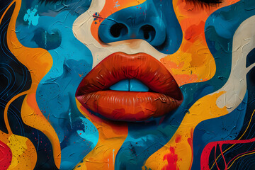 Colorful Abstract Painting of Facial Features