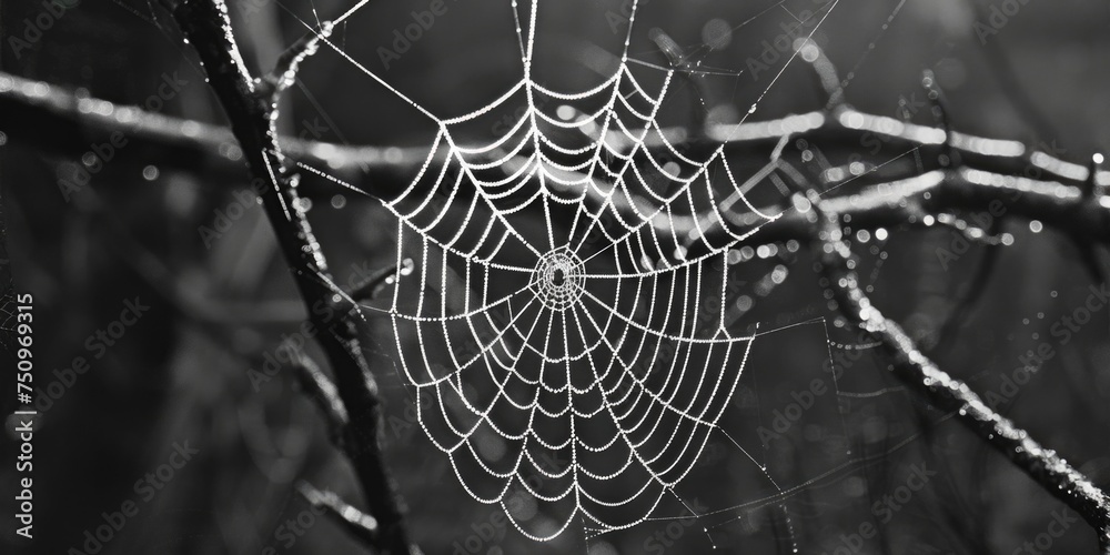 Aufkleber a spider web hanging from a tree branch. perfect for nature and halloween themed designs