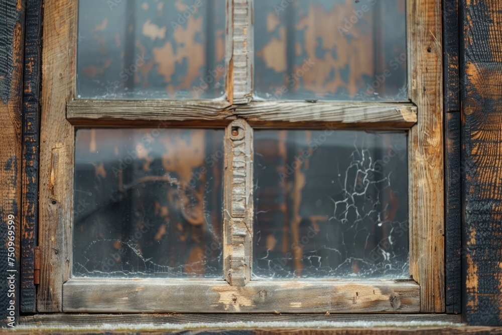 Aufkleber Close-up view of a window on a wooden building. Suitable for architectural and construction concepts
