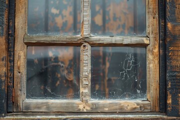 Close-up view of a window on a wooden building. Suitable for architectural and construction concepts