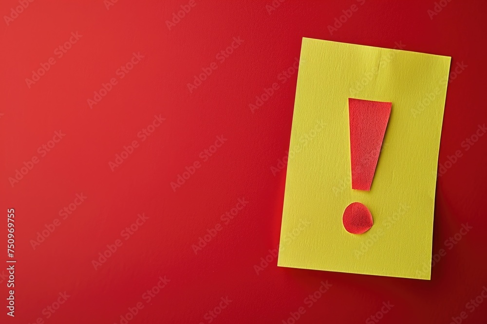 Aufkleber yellow paper with a red exclamation mark, suitable for business or warning concepts
