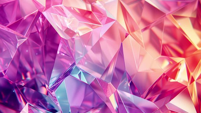 Abstract looped animation, iridescent crystal shapes, glowing, shining and sparkling. Seamless 4K video, live wallpaper, banner. Gemstone pattern, rainbow colors