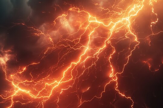 A close-up image of lightning in a dark, stormy sky. Perfect for weather-related designs