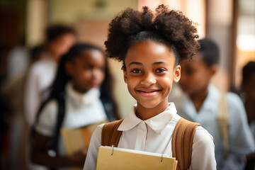 Portrait of a young teenage african american girl in school