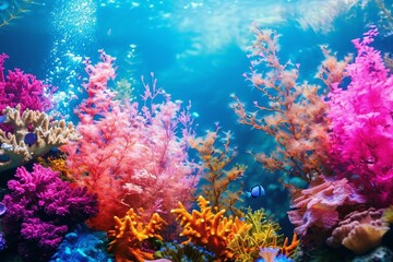 Naklejka na ściany i meble A colorful aquarium background with beautiful fish.