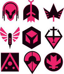 Greyscale cyberpunk video game symbol. Hand drawn vector illustration