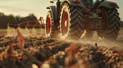 A tractor working in a corn field, suitable for agricultural concepts