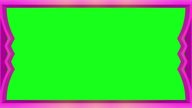 Rectangular colorful, pink square frame, rectangular frame, horizontal frame for the whole screen. Blank colored space for your own content in the middle. Green screen.