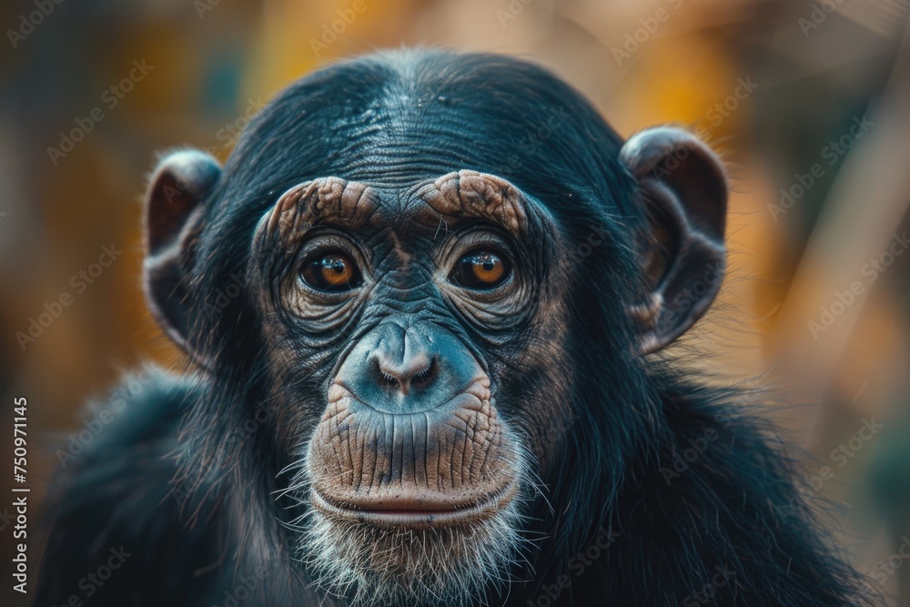 Canvas Prints close up of a monkey's face with a blurry background. perfect for animal lovers and wildlife enthusi