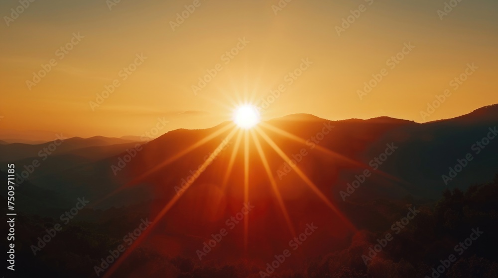 Canvas Prints Scenic view of setting sun over majestic mountains. Ideal for travel and nature themes