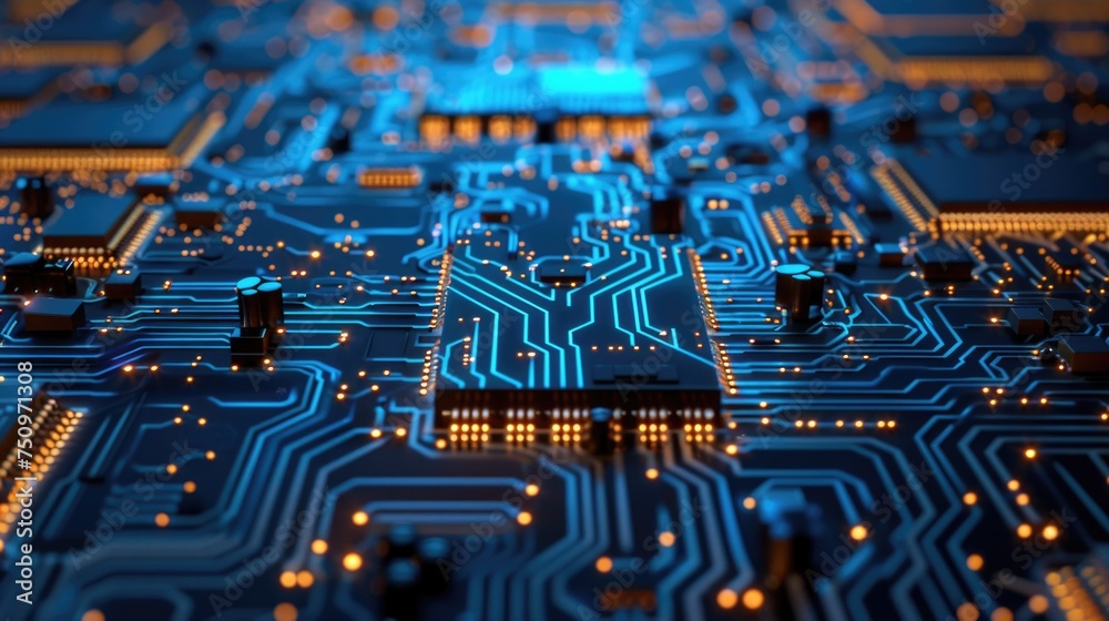 Poster Detailed close up of a computer circuit board, perfect for technology concepts