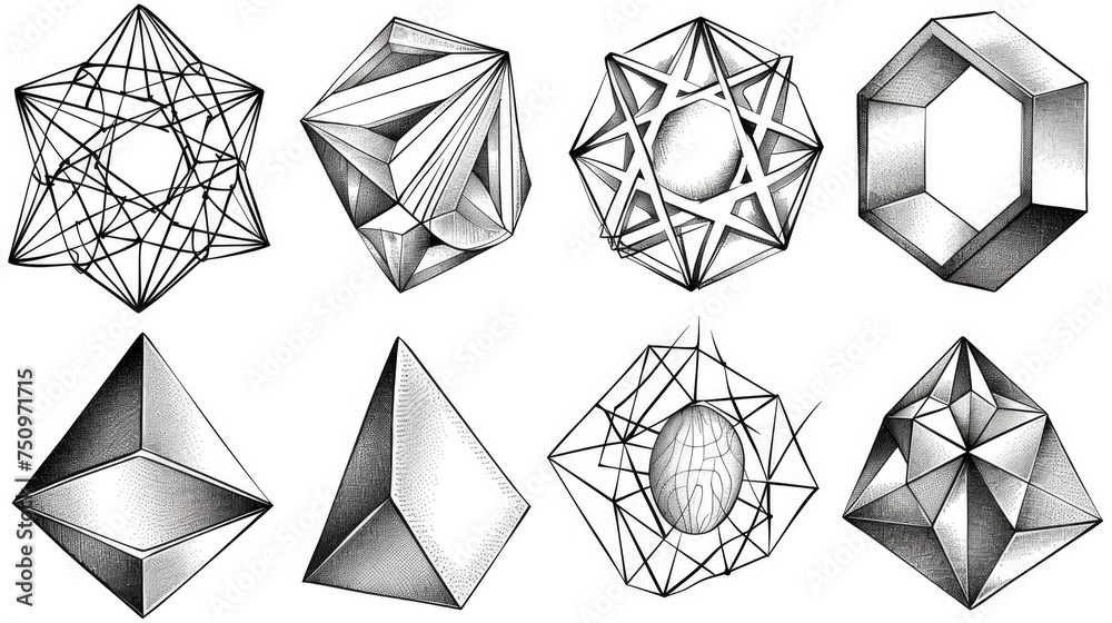 Poster a collection of six different geometric shapes. ideal for educational materials or design projects