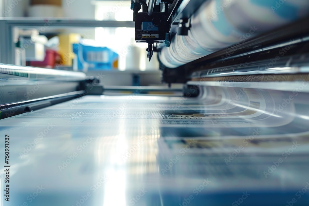 Aufkleber A machine printing a large sheet of paper. Suitable for design and technology concepts