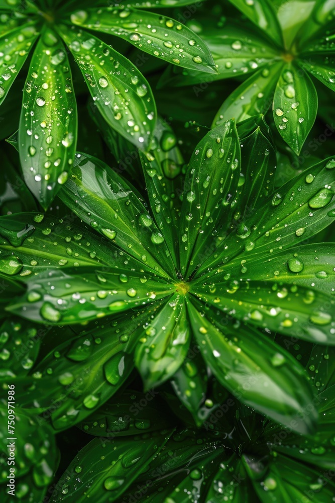 Canvas Prints Close-up of a green plant with fresh water droplets, perfect for nature and botanical designs