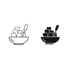 Sugar black linear and silhouette icons Vector