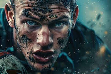 A man with mud all over his face, suitable for outdoor activities