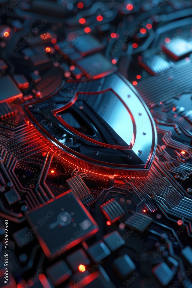 Poster Detailed close up of a computer motherboard. Suitable for technology concepts