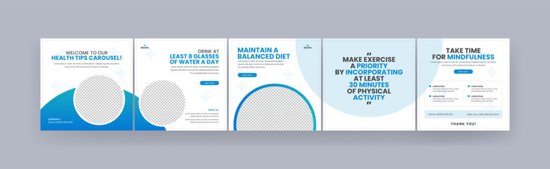 Health tips editable Instagram carousel social media post, modern and minimal gradient carousel banner design template, vector illustration © Effectmaster