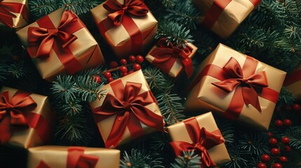 A festive scene with gifts on a tree, perfect for holiday designs