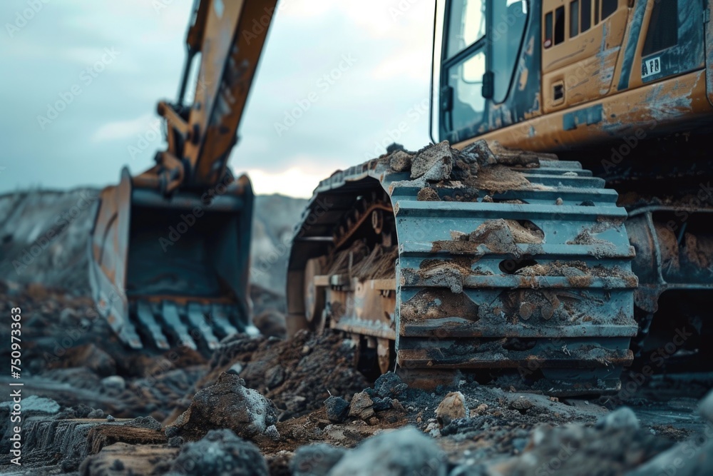 Sticker Close up of a bulldozer at a construction site, suitable for industrial concepts