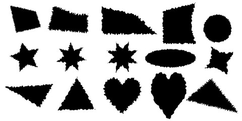 jagged form, hearts, stars, triangle in black color vector - obrazy, fototapety, plakaty