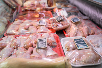 Frozen meat for sale in a supermarket