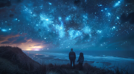 A Couple Looking at the Stars - Dreaming and Wishing - obrazy, fototapety, plakaty