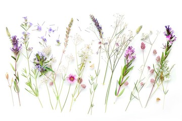 A diverse group of flowers on a clean white background. Ideal for floral themes and botanical designs