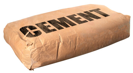 A paper bag with cement for building structures. Isolated background.