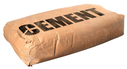 A paper bag with cement for building structures. Isolated background.