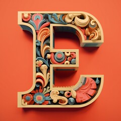 Alphabet letter E, paganism ornament background. Modern logo. Beautiful letter. Colorful logo design