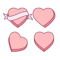 Set of pink conversation hearts. Candy heart collection. Cartoon vector illustration.