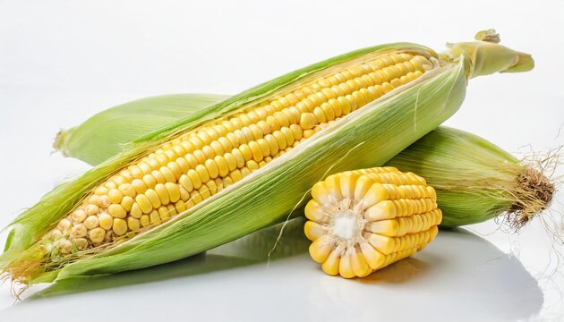 corncobs or corn ears isolated on white background