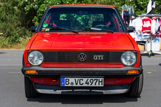 LINTHE, GERMANY - MAY 27, 2023: The small family car Volkswagen Golf GTI Mk1. Die Oldtimer Show 2023.