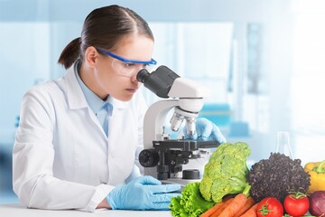 Scientist check fruit residues in modern laboratory.