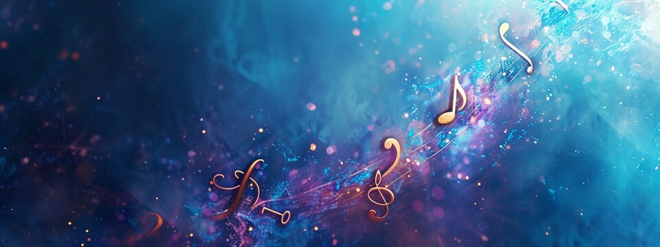 a painting of musical notes on a blue background