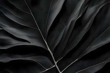 Textures of big black abstract leaf background, top view, dark concept