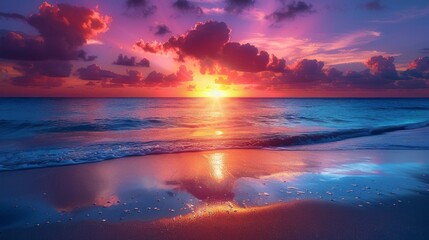 Sun Setting Over Water at Beach