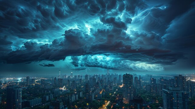 Approaching Storm Over City at Night