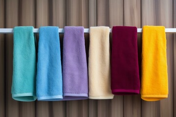 Set colorful towels. Cotton fabric. Generate Ai