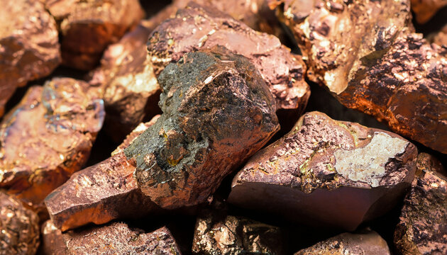 Copper ore, macro photography, ore extraction mine, metal used in the production of conductive material