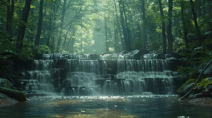 Crédence de cuisine en verre imprimé Rivière forestière Deep forest waterfall