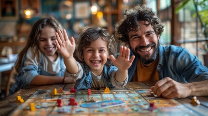 Obraz premium Man and Two Children Playing With Puzzle