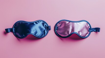 Two sleeping mask. Minimal concept of rest, quality of sleep, good night, insomnia, relaxation. Flat lay, top view
