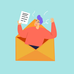 Message by email. Man in an envelope.
